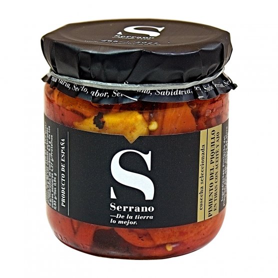 Pimiento Piquillo en tiras condimentado 350 grs.Conservas Serrano Calahorra