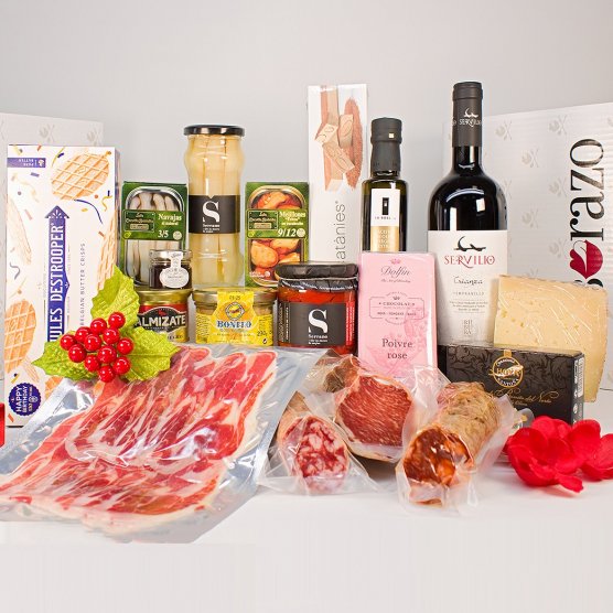 Regalo Gourmet de  Aperitivos, Ibéricos y Queso con Servilio Crianza