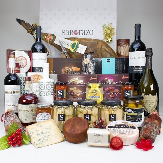 Pack Regalo Lujo, Jamón Ibérico Bellota, Pago Valtarreña y Don Perignon